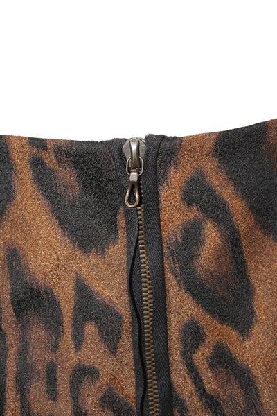 Lanvin Women Straight Pencil Midi Skirt Black Animal Print Polyester Size M
