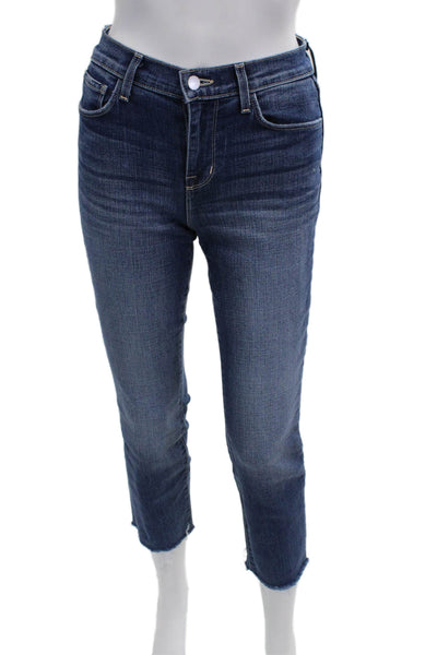 L Agence Womens Cropped Ankle Dark Blue Mid Rise Button Jeans Size 24