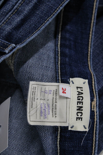 L Agence Womens Cropped Ankle Dark Blue Mid Rise Button Jeans Size 24