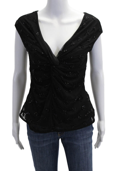 Marina Womens V-Neck Sleeveless Black Polyester Blouse Size S