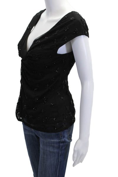 Marina Womens V-Neck Sleeveless Black Polyester Blouse Size S