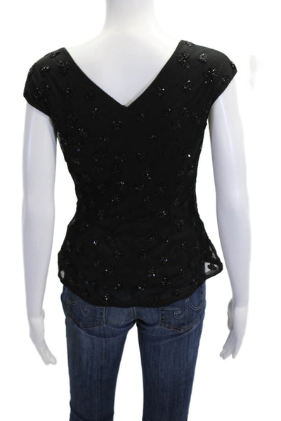 Marina Womens V-Neck Sleeveless Black Polyester Blouse Size S