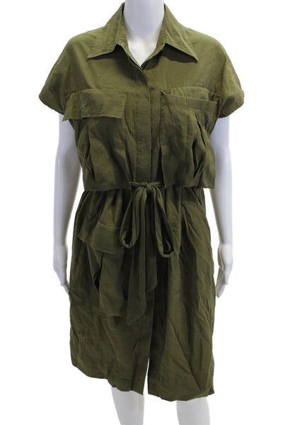 COS Womens Shirt Dress Green Modal Short Sleeve Collared Knee Length Size 32