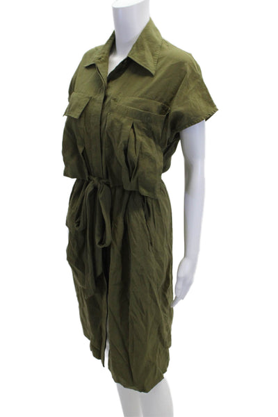 COS Womens Shirt Dress Green Modal Short Sleeve Collared Knee Length Size 32