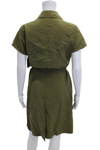 COS Womens Shirt Dress Green Modal Short Sleeve Collared Knee Length Size 32