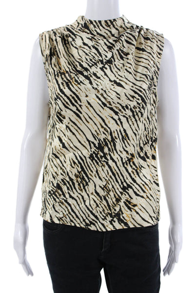 Rails Womens Sleeveless Mock Neck Animal Print Beige Blouse Petites Size S