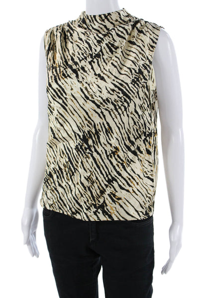 Rails Womens Sleeveless Mock Neck Animal Print Beige Blouse Petites Size S