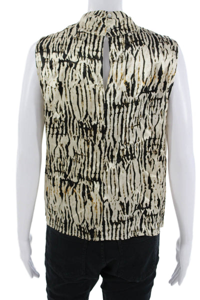 Rails Womens Sleeveless Mock Neck Animal Print Beige Blouse Petites Size S