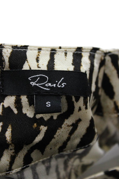 Rails Womens Sleeveless Mock Neck Animal Print Beige Blouse Petites Size S