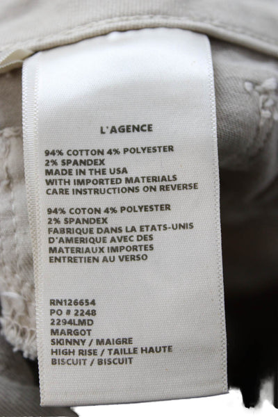 L'Agence Womens Cropped Ankle Pants Beige 94% Cotton Size 27