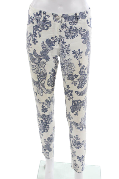 Elliott Lauren Women Ankle Pants White Floral 94% Cotton 27in Inseam Size 2