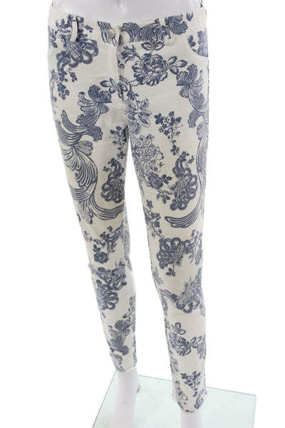 Elliott Lauren Women Ankle Pants White Floral 94% Cotton 27in Inseam Size 2