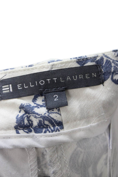 Elliott Lauren Women Ankle Pants White Floral 94% Cotton 27in Inseam Size 2