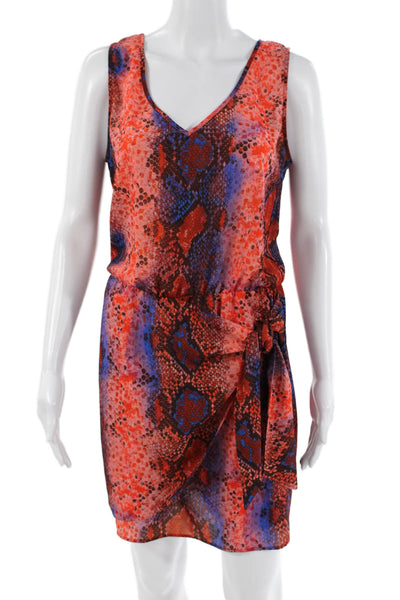 Drew Womens Red Animal Print Tank Dress V-Neck Tie Sleeveless Short Size S
