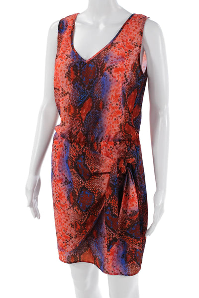 Drew Womens Red Animal Print Tank Dress V-Neck Tie Sleeveless Short Size S