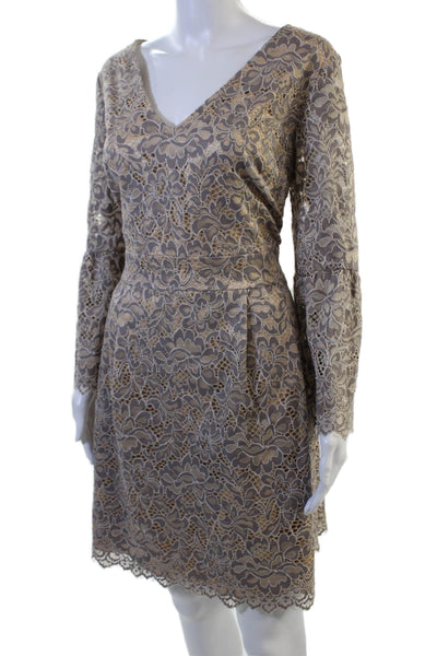 Eliza J Women Plus Sheath Dress Beige V-Neck Long Sleeve Size 18