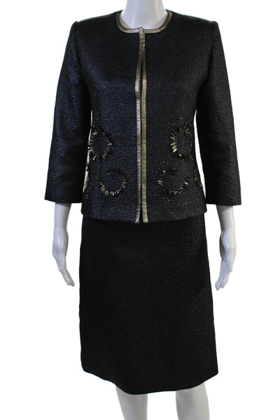 Lauretta by Laure Casa Womens Open Front 3/4 Sleeve Blazer Set Blue Size 42