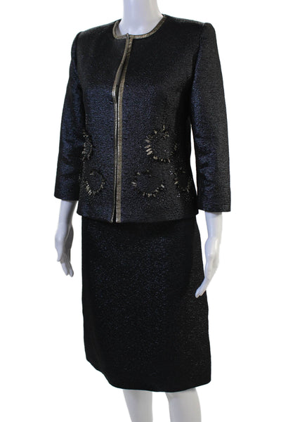 Lauretta by Laure Casa Womens Open Front 3/4 Sleeve Blazer Set Blue Size 42