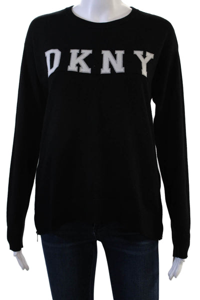 DKNY Unisex Pullover Black Crew Neck Zip Graphic Cotton Blend Size 2XS
