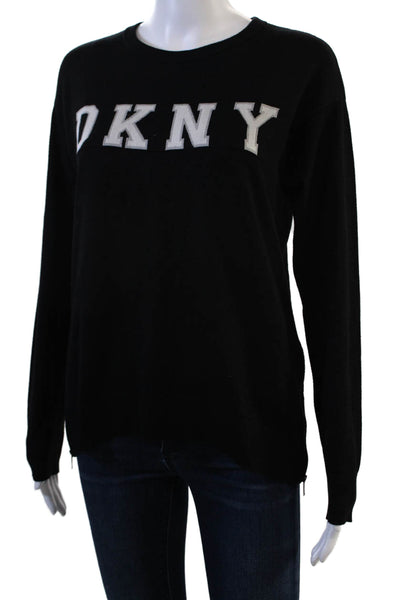 DKNY Unisex Pullover Black Crew Neck Zip Graphic Cotton Blend Size 2XS