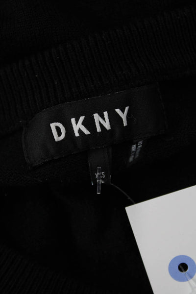 DKNY Unisex Pullover Black Crew Neck Zip Graphic Cotton Blend Size 2XS