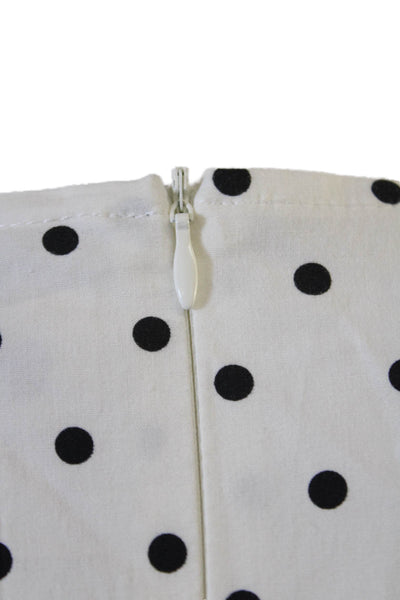 Designer Women White Polka Dot Crew Neck 3/4 Sleeve Zip Basic Blouse Size 18
