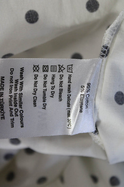 Designer Women White Polka Dot Crew Neck 3/4 Sleeve Zip Basic Blouse Size 18