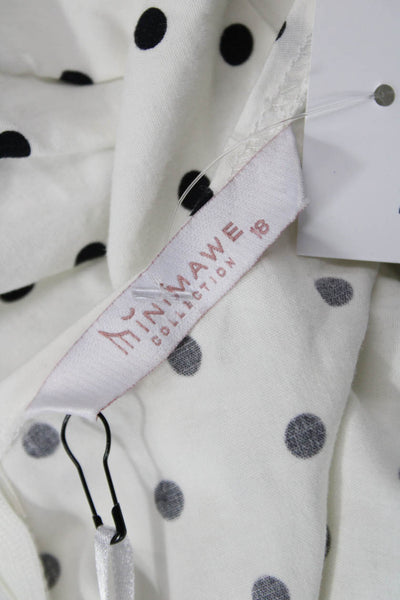 Designer Women White Polka Dot Crew Neck 3/4 Sleeve Zip Basic Blouse Size 18