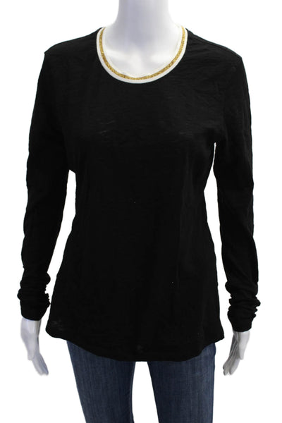 Goldie Womens Ringer T-Shirt Black Pima Cotton Crew Neck Long Sleeve Size L