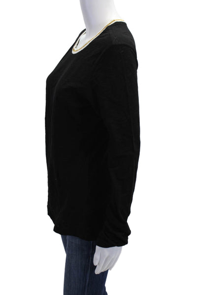 Goldie Womens Ringer T-Shirt Black Pima Cotton Crew Neck Long Sleeve Size L