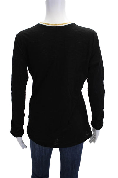 Goldie Womens Ringer T-Shirt Black Pima Cotton Crew Neck Long Sleeve Size L