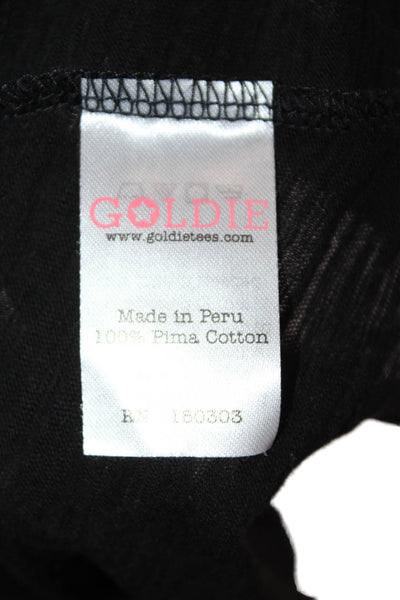 Goldie Womens Ringer T-Shirt Black Pima Cotton Crew Neck Long Sleeve Size L