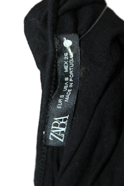 Zara Womens Basic Jersey T-Shirt Black Crew Neck Short Sleeve Size S