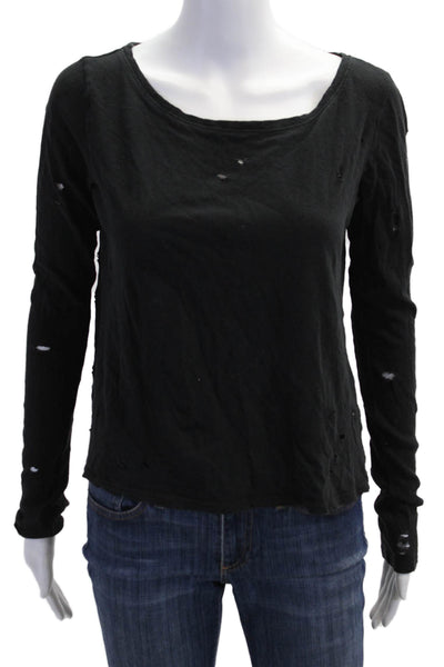 Alice + Olivia Women Basic Black Round Neck Long Sleeve Zip Top Size S