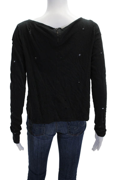 Alice + Olivia Women Basic Black Round Neck Long Sleeve Zip Top Size S
