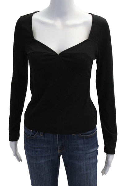 Aqua Womens Black Square Neck Long Sleeve Top 90s Fall Size L
