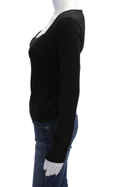 Aqua Womens Black Square Neck Long Sleeve Top 90s Fall Size L