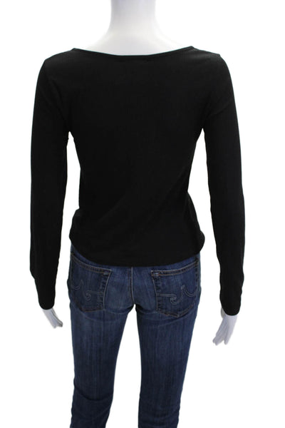 Aqua Womens Black Square Neck Long Sleeve Top 90s Fall Size L