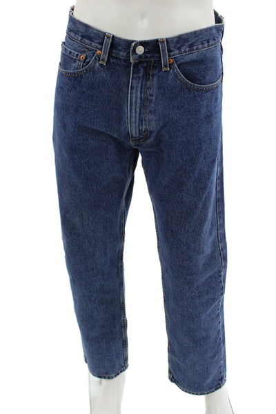 Levis Mens Straight Dark Blue Jeans 100% Cotton Button Fly Size 35