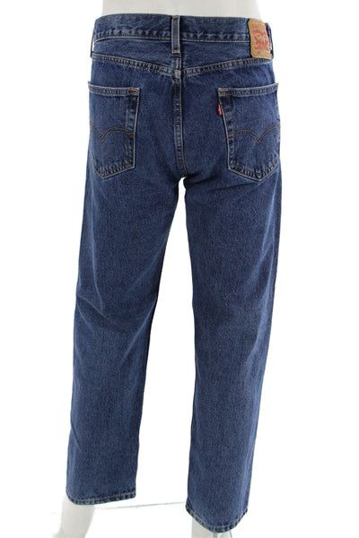 Levis Mens Straight Dark Blue Jeans 100% Cotton Button Fly Size 35