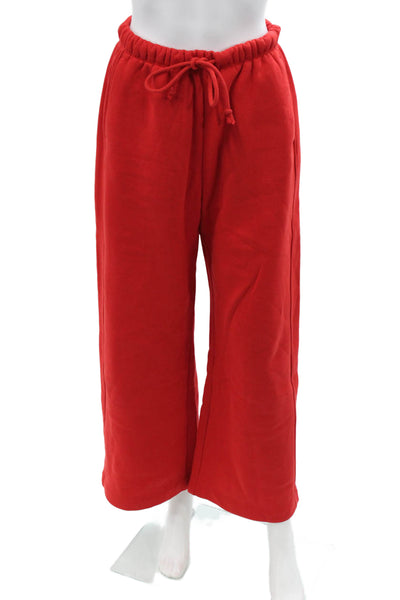Zara Women Red Solid Drawstring Sweatpants Cotton Polyester Christmas Size S
