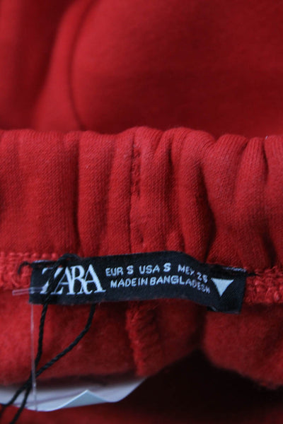 Zara Women Red Solid Drawstring Sweatpants Cotton Polyester Christmas Size S