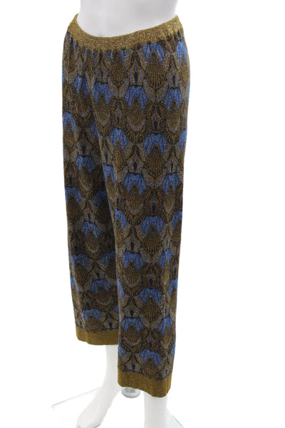 Soho De Luxe Women Cropped Ankle Pants Blue Geometric Viscose Blend Size 40
