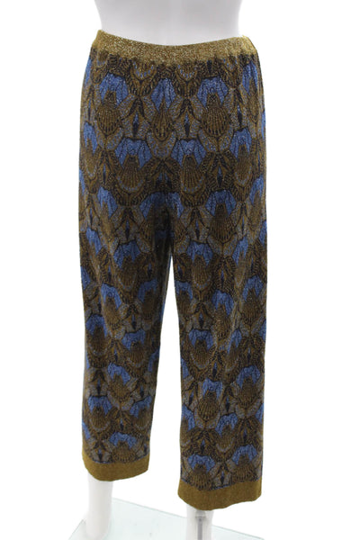 Soho De Luxe Women Cropped Ankle Pants Blue Geometric Viscose Blend Size 40