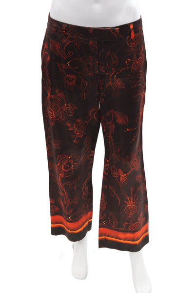 True Royal Womens Dress Pants Brown Floral Viscose Button Size 40