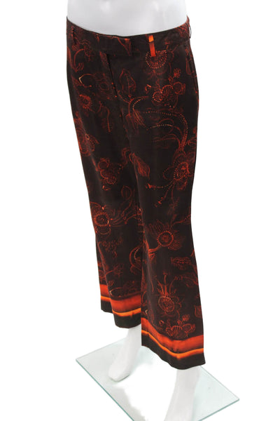 True Royal Womens Dress Pants Brown Floral Viscose Button Size 40