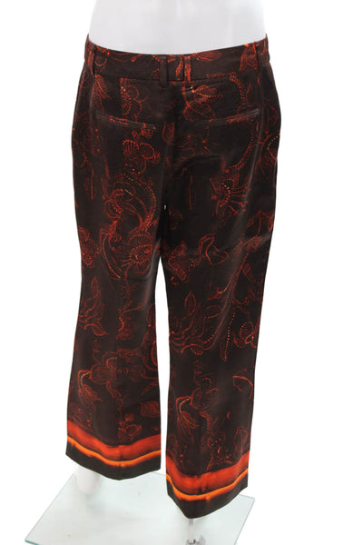 True Royal Womens Dress Pants Brown Floral Viscose Button Size 40