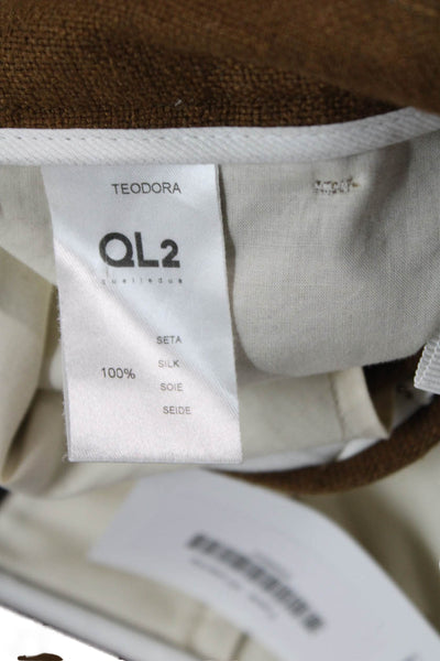 QL2 Womens Brown Silk Dress Pants Hook & Eye Classic Size 42