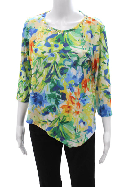 Alfred Dunner Women Tunic 3/4 Sleeve Floral Round Neck MultiColor Size PS