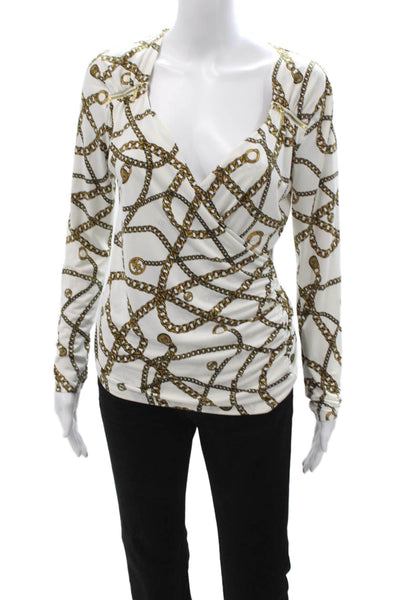Michael Michael Kors Womens White V Neck Jersey Blouse Long Sleeve Size S